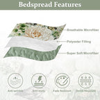 WONGS BEDDING Sage Green Floral Quilt Set King, 3 Pieces Elegant Flower - Image 6