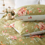 mixinni Duvet Cover Queen Size, Long Staple Cotton Reversible Green Floral - Image 5