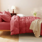 CozyLux Full Size Comforter Sets Coral, 7 Pieces Pintuck Bed in A Bag Coral - Image 8