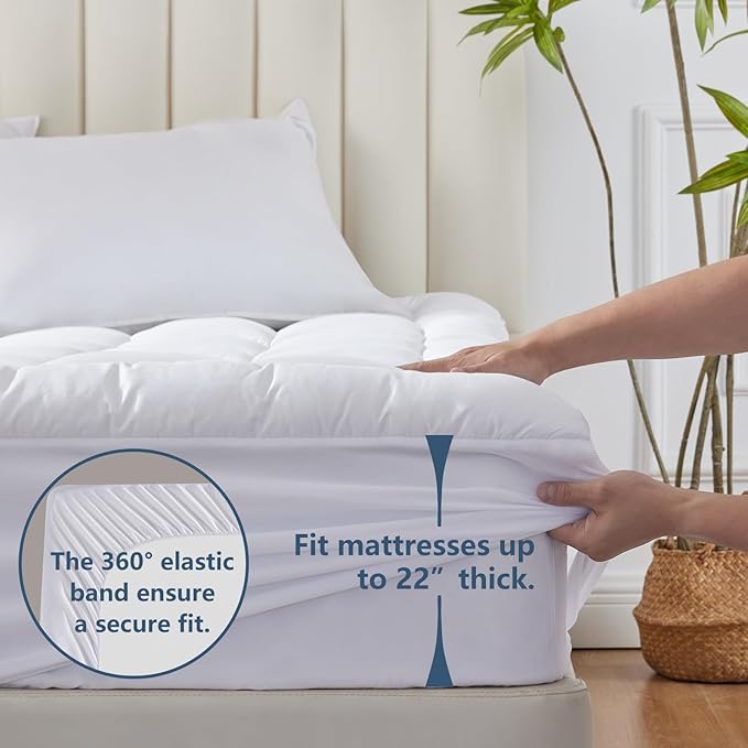 CozyLux King Size Mattress Pad Pillow Top Cotton Cooling Mattress Topper 8-21" - Image 3