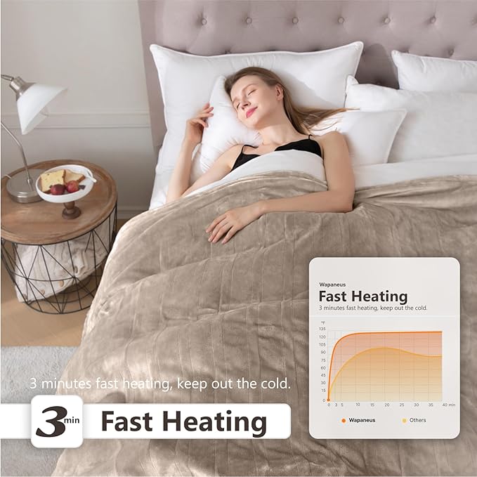 Wapaneus Electric Blanket 62”x84” Flannel Heated Blanket Twin Size - Image 3
