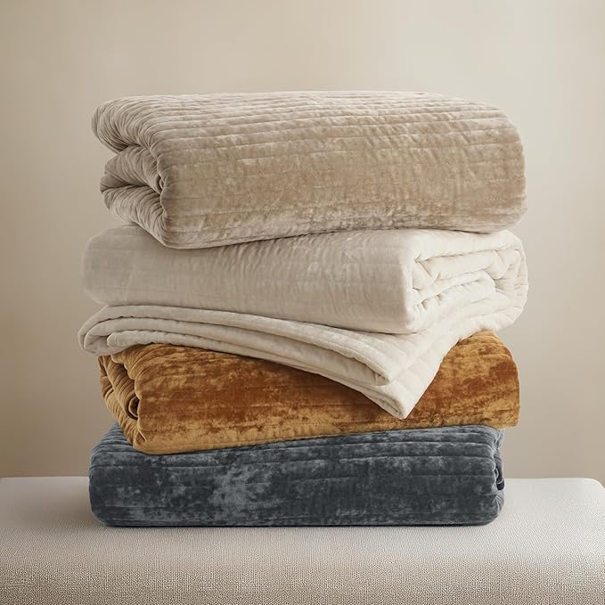 EVERGRACE Velvet Quilt Set Queen Size, Luxurious Soft Striped Channel Bedding - Image 6