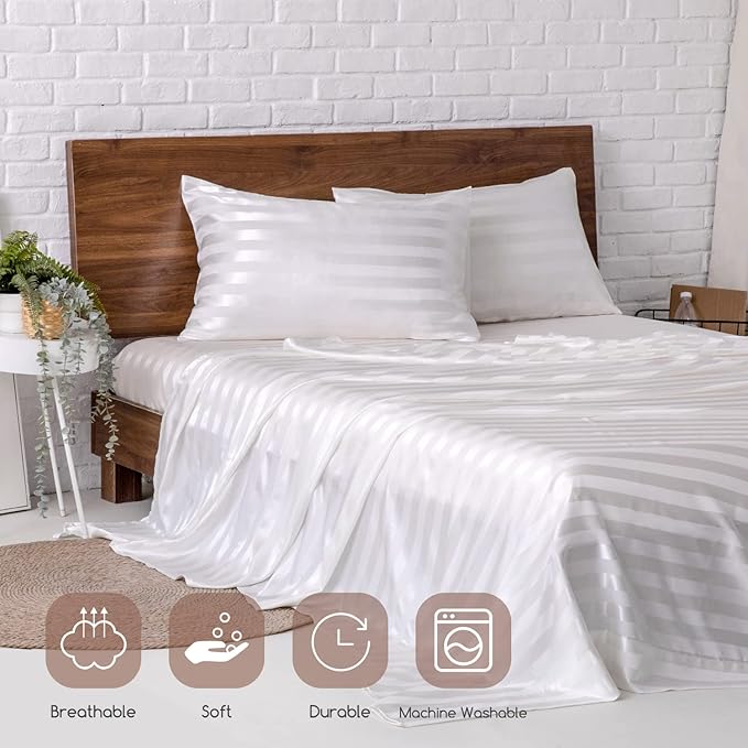 MR&HM Satin Bed Sheets, Full Size Sheets Set - Image 7