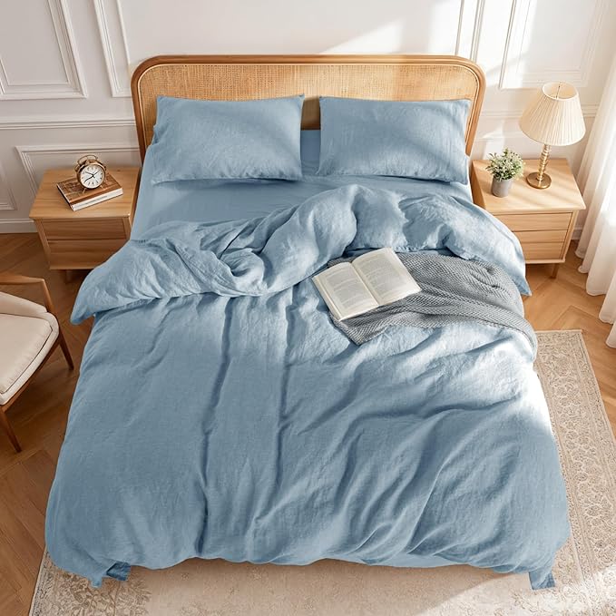 LBRO2M 100% France Linen Duvet Cover Set Full Size 3 Pcs Natural Flax Comforter - Image 2