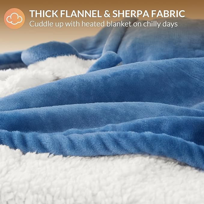 HOMLYNS LuxeHeat Heated Blanket Electric Blanket Twin Size, Soft Flannel Sherpa - Image 5