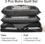 Dintszyayue Black Quilt Set Boho King Size, 3 Piece Aztec Texture Bedspread - Image 7
