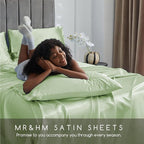 MR&HM Satin Bed Sheets with Elastic Corner Straps, Queen Size Sheets Set - Image 5