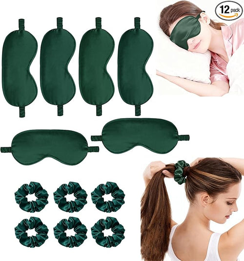 12Pcs Silk Sleep Masks Satin Eye Mask Silky Eyes Cover Blindfold Eyeshade Hair by WJingYiJia