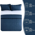 Yiran Navy Blue Quilt Set Queen Size Lightweight Bedspread Embossed Pattern - Image 7