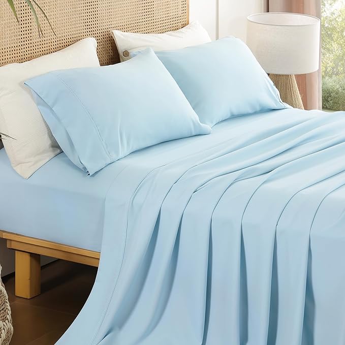 Full Sheet Set 4 Piece, Wrinkle Free, Oeko-Tex Certified Bedsheets，Sky Blue by Dreava
