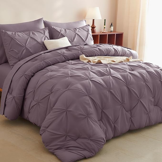 CozyLux Full Size Comforter Sets Grayish Purple, 7 Pieces Bed in A Bag Purple by CozyLux