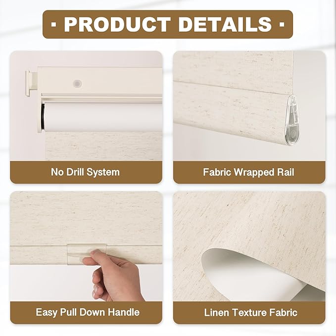 HESTIA No Drill Cordless Blackout Roller Shades Screwless Waterproof Shower - Image 2