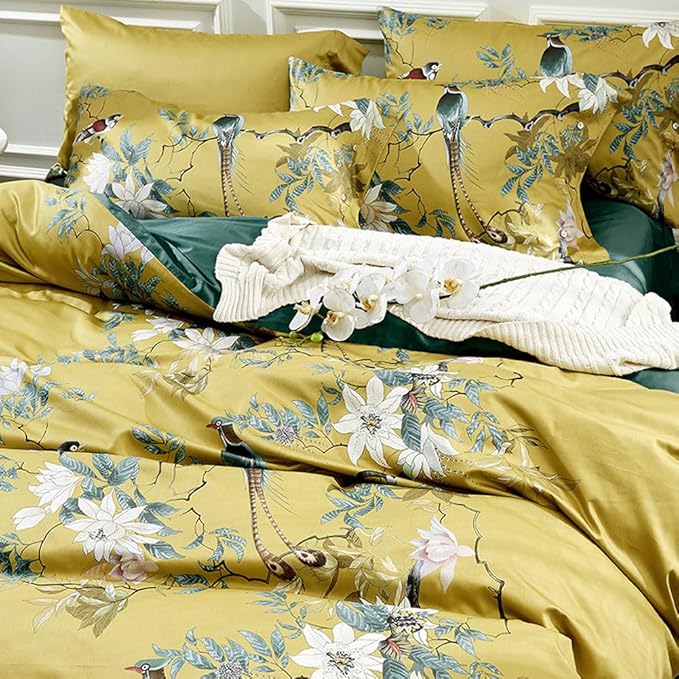 mixinni Floral Duvet Cover Set Full Soft Cotton White Flowers Birds Bedding - Image 4