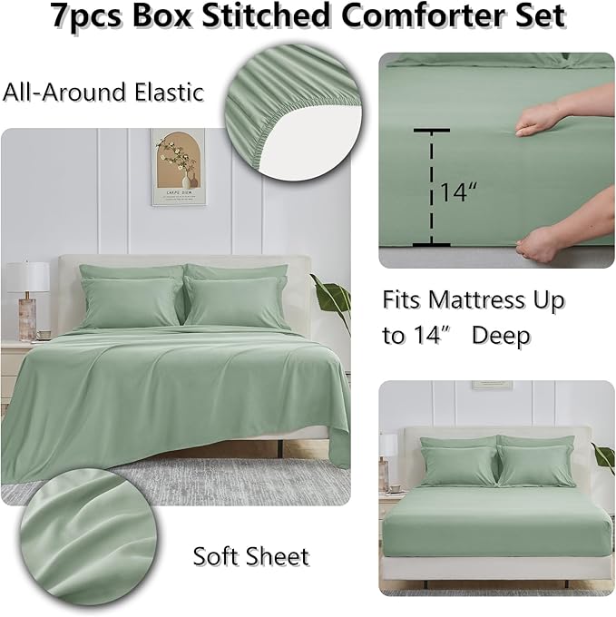 CozyLux Queen Comforter Set Sage Green - Image 6