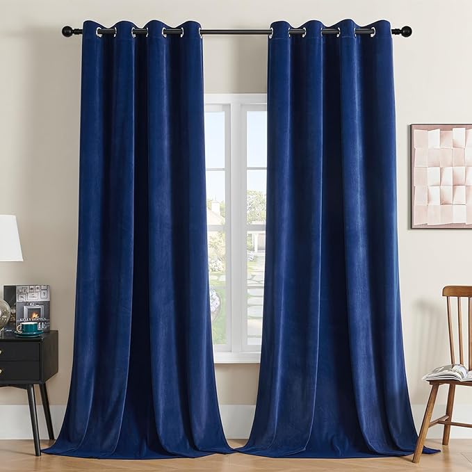Joydeco Royal Blue Velvet Curtains 72 Inches Long, Luxury Grommet Blackout by JOYDECO