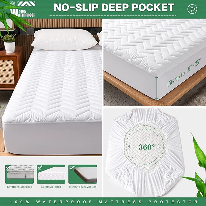 Unilibra Queen Size Waterproof Mattress Pad Rayon Made from Bamboo, Quilted - Image 5