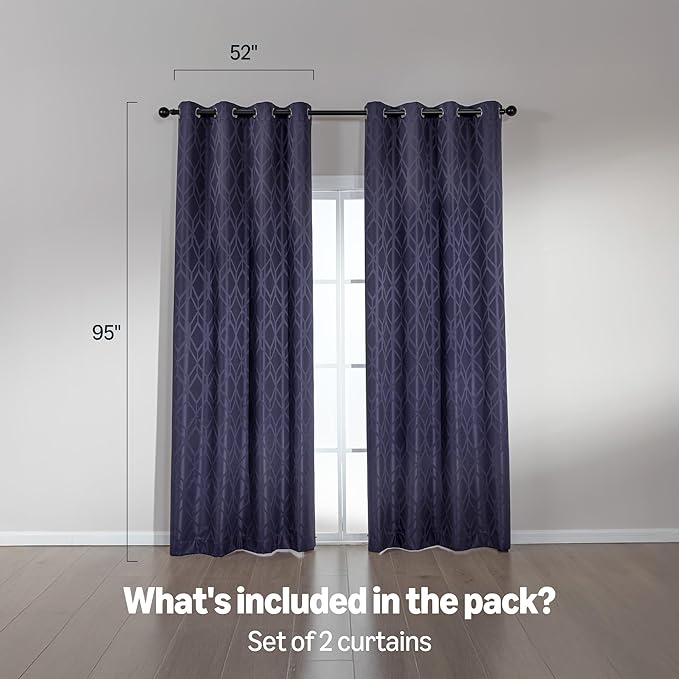 Amazon Basics Jacquard 2-Piece 100% Blackout Curtains, Living Room and Bedroom - Image 5