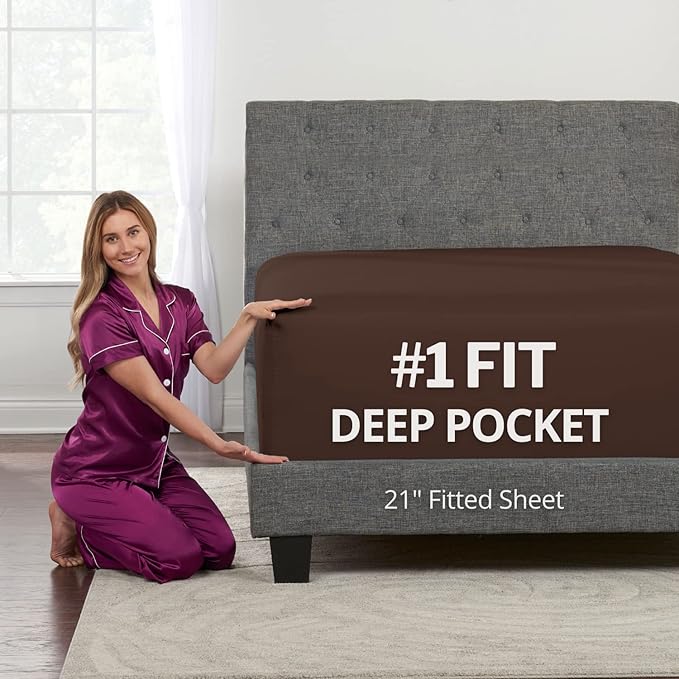 XL Twin Sheets Deep Pockets Fitted – Twin XL Fitted Sheets Only – 21” Fitted by DeaLuxeBedding