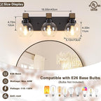 Farmhouse Bathroom Light Fixtures, 3-Light Rustic Wood Bathroom Lights Over - Image 2