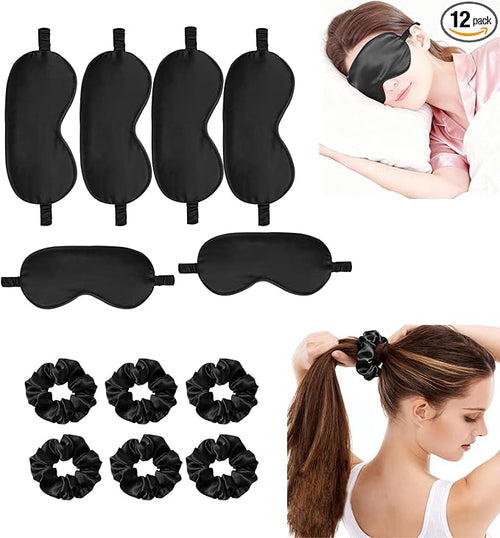 12Pcs Silk Sleep Masks Satin Eye Mask Silky Eyes Cover Blindfold Eyeshade Hair by WJingYiJia