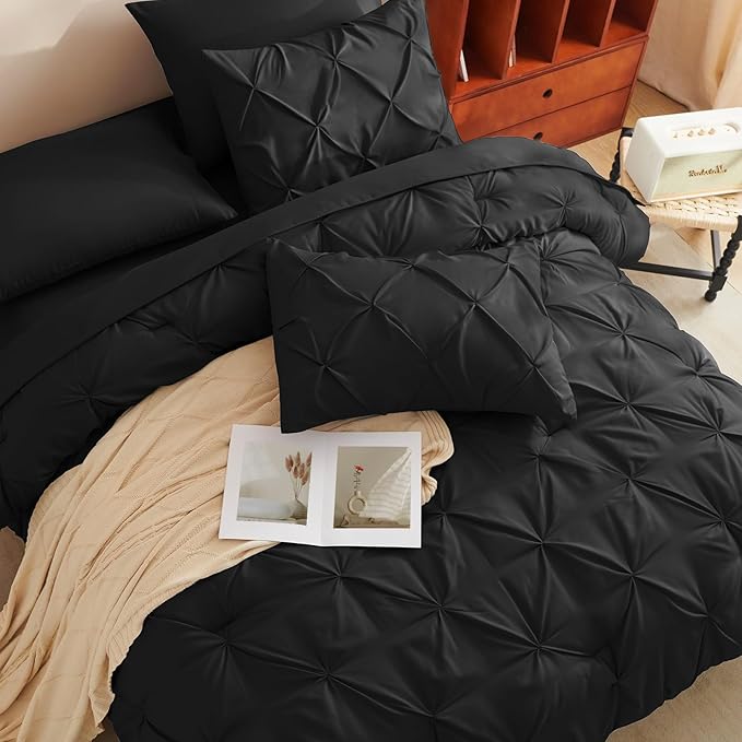 CozyLux Twin XL Comforter Set Black, 5 Pieces Twin Extra Long Pintuck Bed in A - Image 4