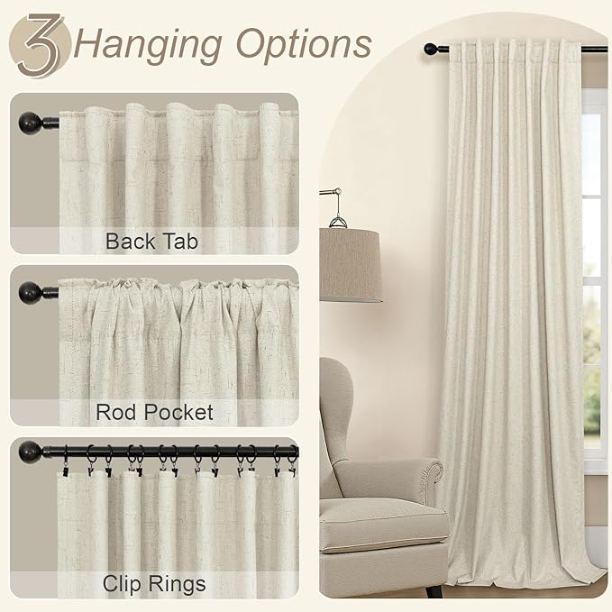 100% Blackout Neutral Curtains for Living Room 96 Inches Long 8 ft Faux Linen - Image 6