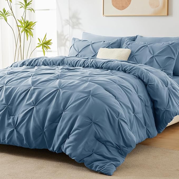CozyLux Queen Comforter Set Grayish Blue, 7 Pieces Pintuck Bed in A Bag - Image 8