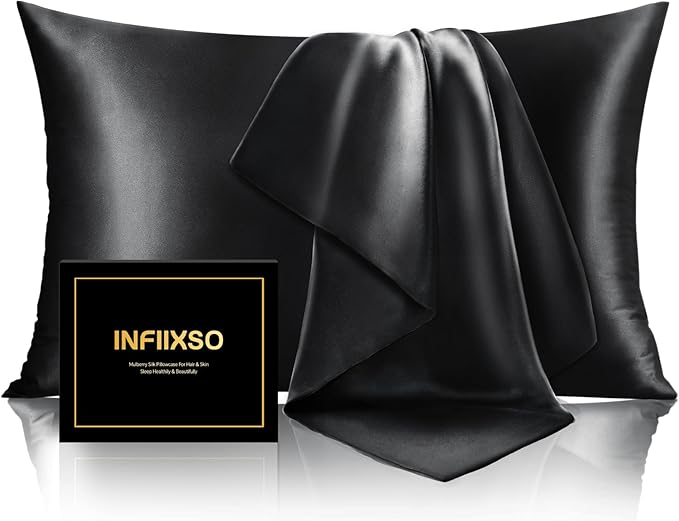 INFIIXSO Silk Pillow Cases 2 Pack Standard Size, Ultra Smooth & Soft Mulberry by INFIIXSO