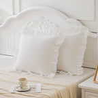 Vintage Off White Ruffle Euro Shams Shabby Farmhouse Pillow Cover 100% Washed - Image 2