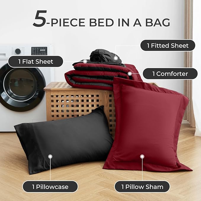 Sasttie Twin XL Comforter Set, 5 Pieces Reversible Twin XL Bed in a Bag - Image 7