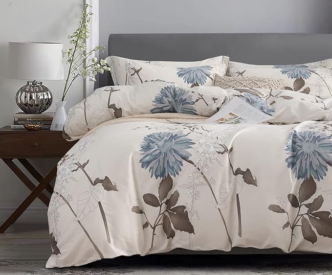 SLEEPBELLA Duvet Cover Twin Size, 600 Thread Count Cotton Botanical Flowers by SLEEPBELLA