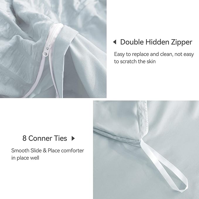 JELLYMONI Baby Blue Duvet Cover Full Size, Soft Breathable Seersucker Duvet - Image 5
