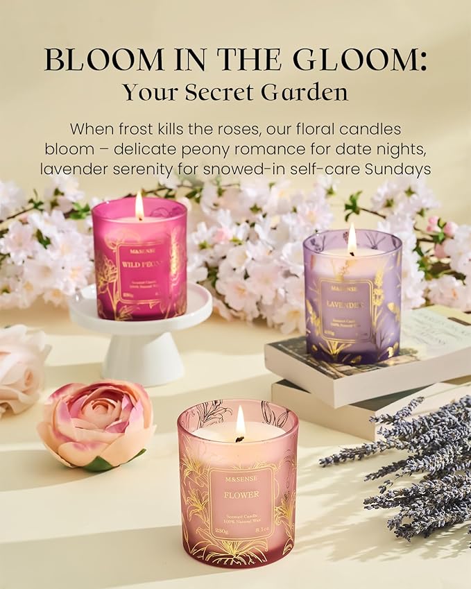 M&SENSE Wild Peony Floral Natural Soy Scented Candle, 7.8oz 42H Non-Toxic Long - Image 7