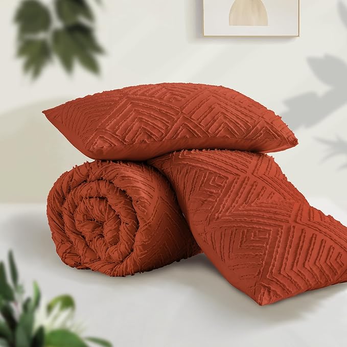 Andency Burnt Orange Oversized King Comforter 128''x120'', 3 Pieces Terracotta - Image 3