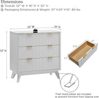 T4TREAM Fluted 3 Drawers Nightstand, Oversized Extra Large Modern Side Table - Image 2