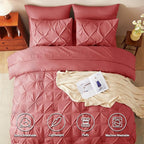 CozyLux Queen Comforter Set Coral, 7 Pieces Pintuck Bed in A Bag, Premium Coral - Image 2
