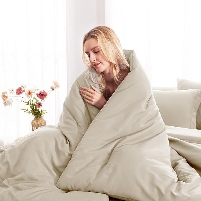 CozyLux King Size Comforter Set Oatmeal, 7 Pieces Bed in a Bag King Comforter - Image 7