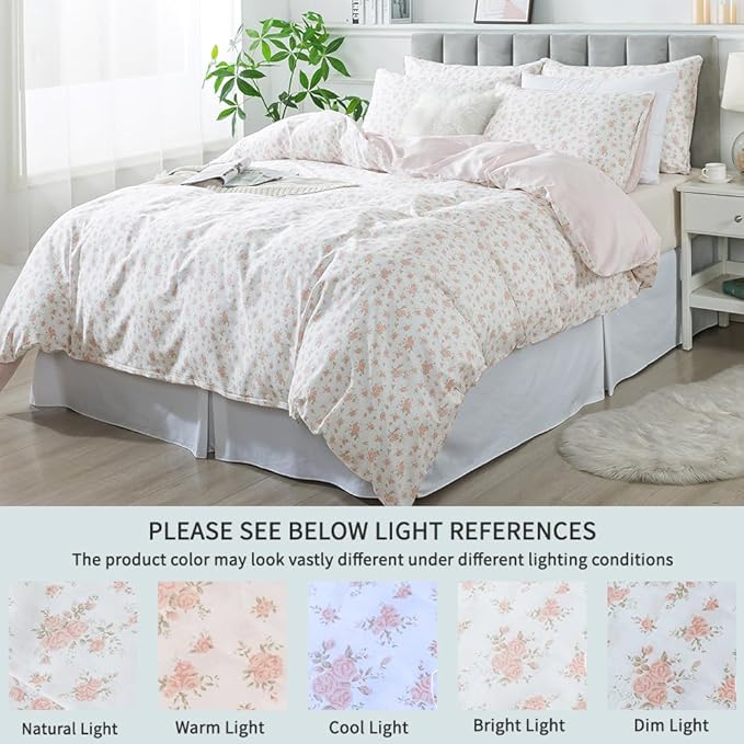 FADFAY Floral Duvet Cover Set Twin XL 100% Cotton College Bedding Pink Flower - Image 5