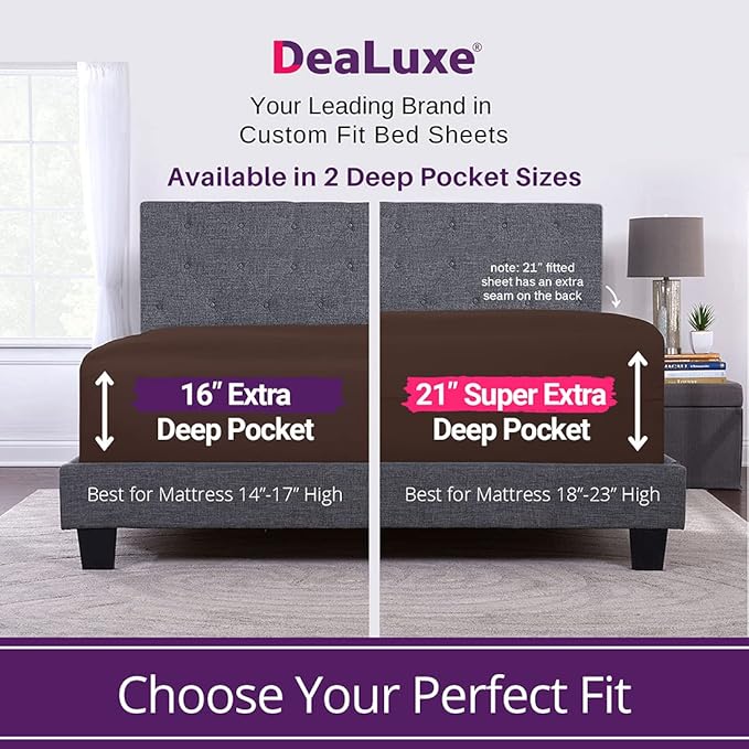 Lovely Queen Deep Pocket Fitted Sheet 21' Perfectly Fits 17'23' Mattresses Brown - Image 2