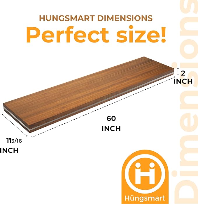 HÜNGSMART 60 Inch Wooden Floating Shelf – Supports 300lbs - Image 2