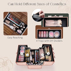 FRENESSA Makeup Train Case Cosmetic Box Portable Makeup Case Organizer 4 Trays - Image 2