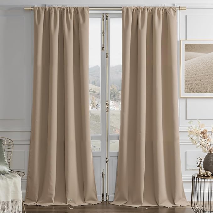 Joydeco Toffee Brown Velvet Curtains 108 Inches 2 Panels, Luxury Thermal by JOYDECO