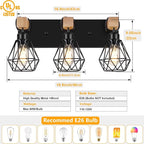 FadimiKoo 3-Light Farmhouse Bathroom Vanity Light Fixtures, Wood Bathroom - Image 2