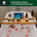 Foldable Bamboo Bathtub Caddy Tray Expandable - Image 8