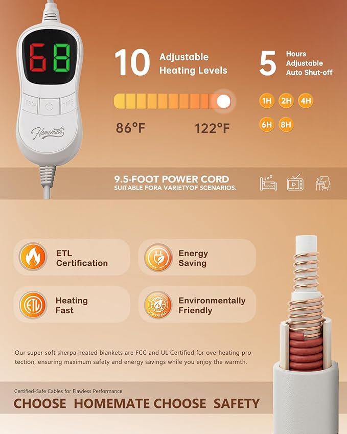 Homemate Electric Heated Blanket Queen Size - Image 5