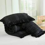 WONGS BEDDING Black Comforter Set Queen, 3 Pieces Ruffle Farmhouse Shabby Chic - Image 7