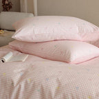 mixinni Gingham Duvet Cover Queen Size, 100% Cotton Light Pink and White - Image 4