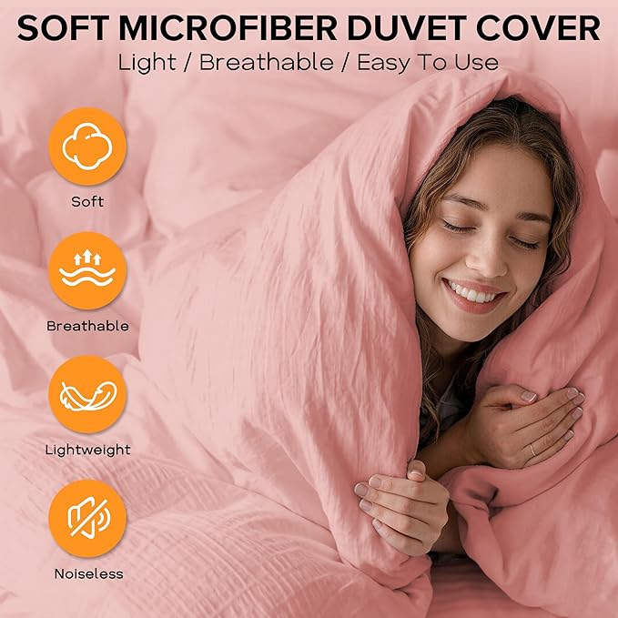 Cozyide Pink Duvet Cover Full Size, 3 Pieces Bedding Duvet Covers, Soft - Image 4