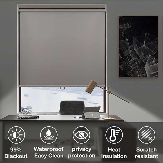 HESTIA No Drill Cordless Blackout Roller Shades Screwless Waterproof Shower - Image 3