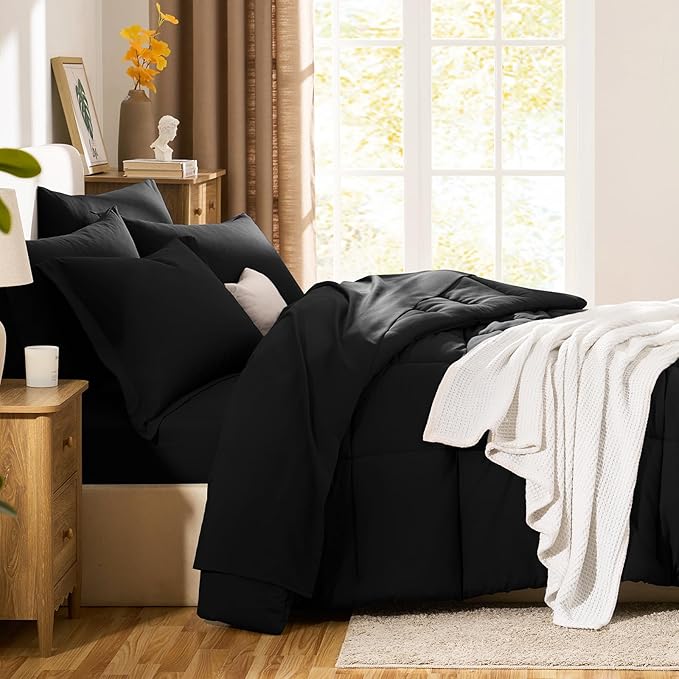 CozyLux King Size Comforter Set Black - Image 8